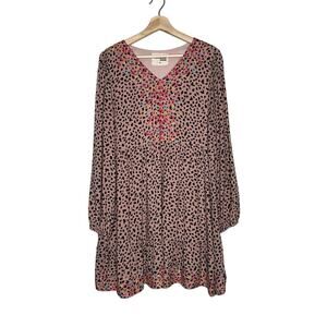 Savanna Jane Rumor Has It Babydoll Animal Print Embroidered Mini Dress Medium